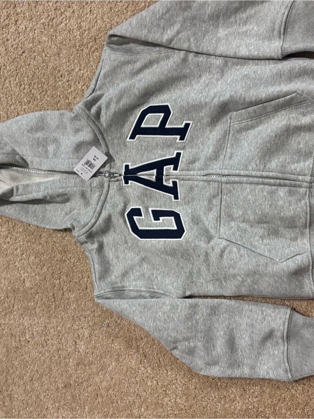 GAP Kids Light Gray Zip Hoodie with Navy Logo